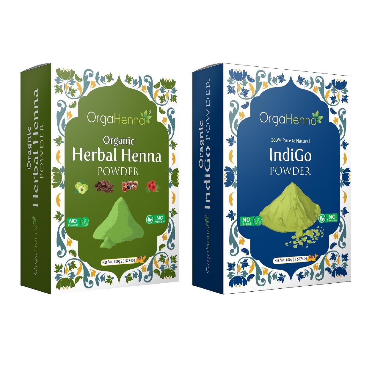 Orgahenna Herbal Henna & Indigo Powder Hair Pack Combo | 100g Each | Natural Hair Color | 100% Pure & Chemical-Free | Hair Dye & Conditioner | For Men & Women | Made in India-picture-16