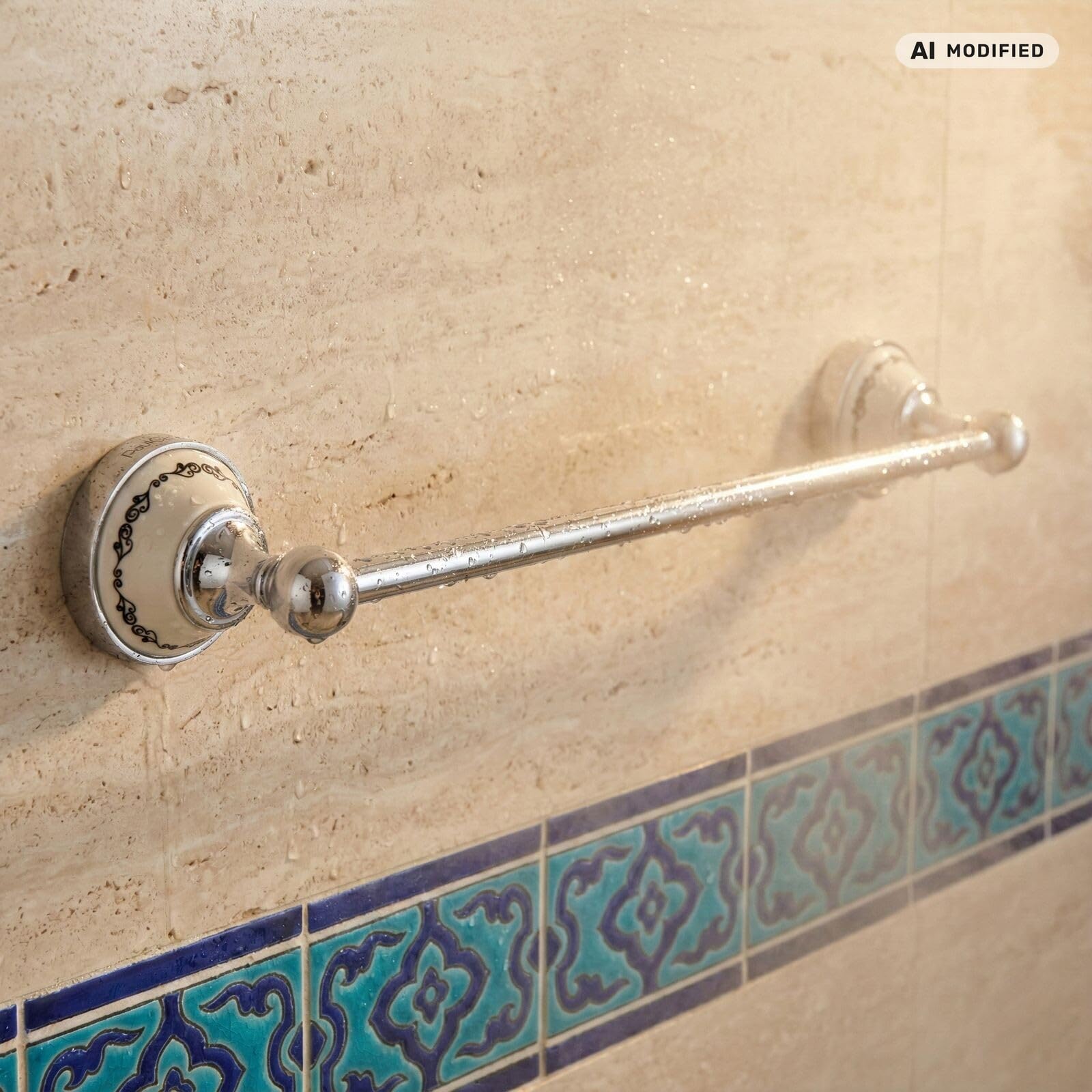 Barra de Toallas Retro Nostálgica de Latón Macizo, Acabado Cromado, Montaje en Pared, Inserto de Cerámica, Baño