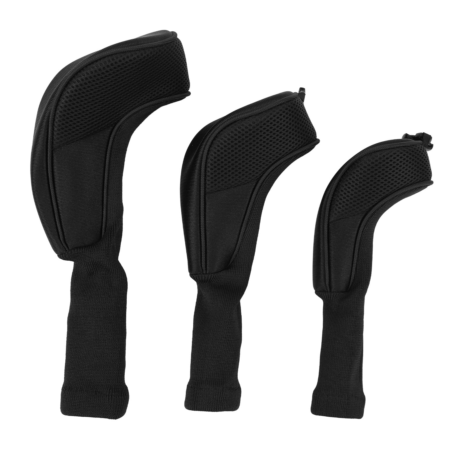 3Pcs Golf Club Head Covers, Lightweight Nylon Wood Headcovers with Cushioning Structure Portable Golf Accessories for All Levels (Black)