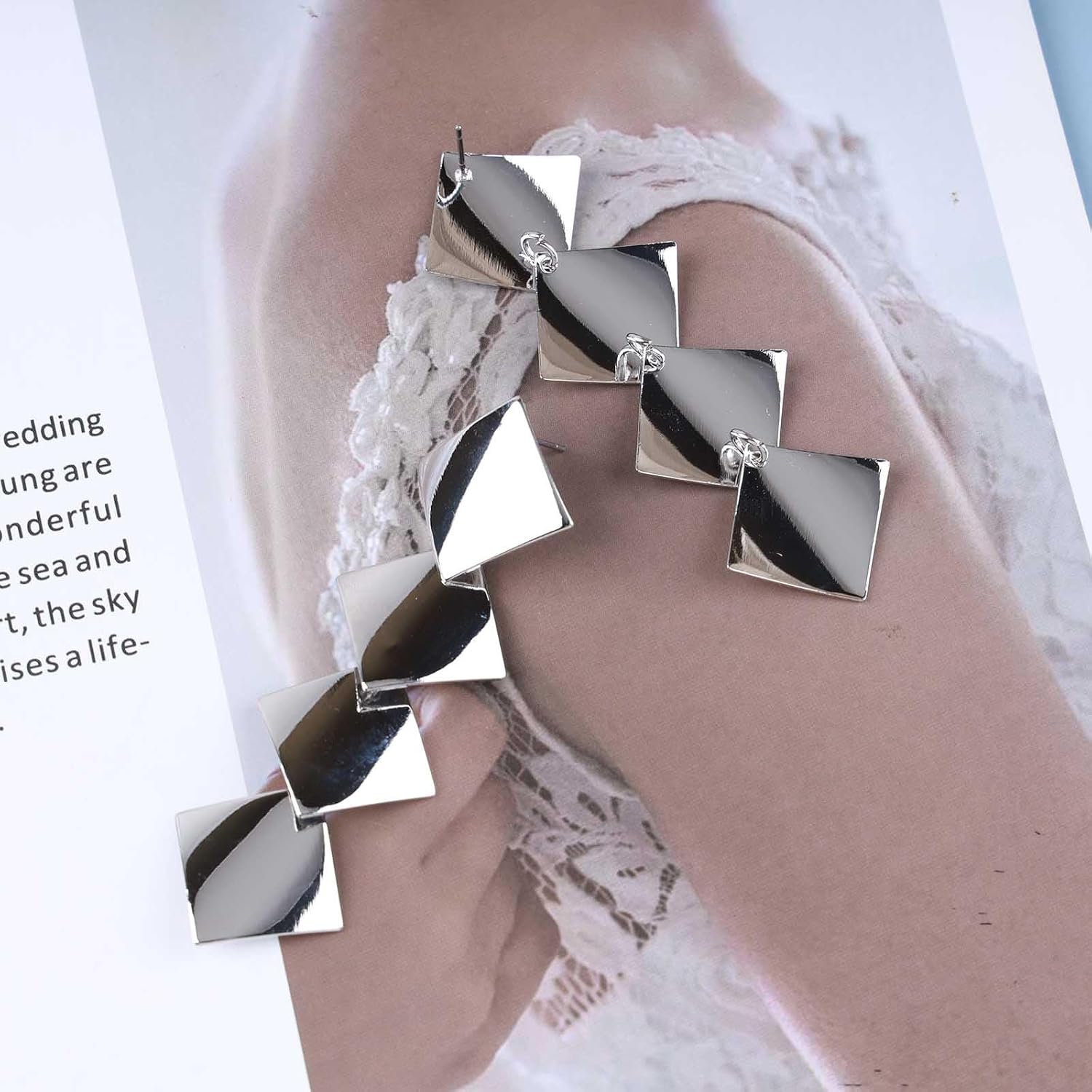 Boho Metal Square Dangle Earrings Layered Square Drop Earrings Long Geometric Statement Earrings Large Square Earrings Jewelry for Women and Girls - Image 6