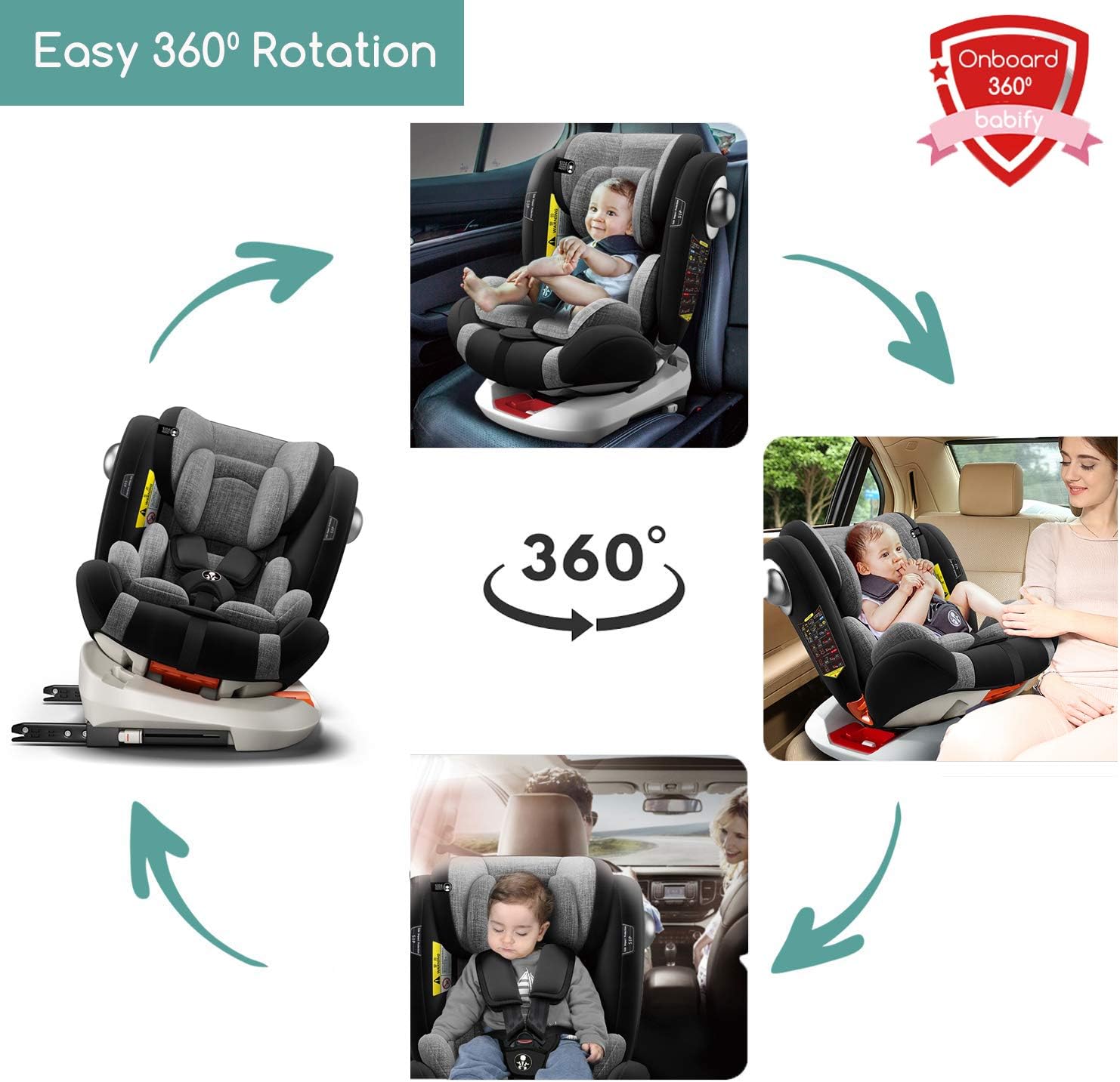 Siege D Auto Pivotant Babify On Board 360 Groupes 0 1 2 3 Inclinable Dos A La Route De La Naissance A 18kg Groupe 0 1 Amazon Fr Bebe Et Puericulture