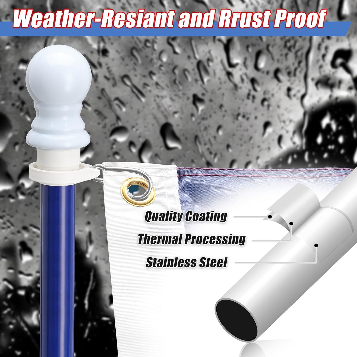 Truck Flag Pole with Mount for Truck Bed, 5ft Black Metal Flagpole, Heavy Duty Flag Pole Kit with Holder, Drilling Free for Truck Bed Rail, Pickup, Jeep, Deck Railing, Balcony, Boat, Fence Post