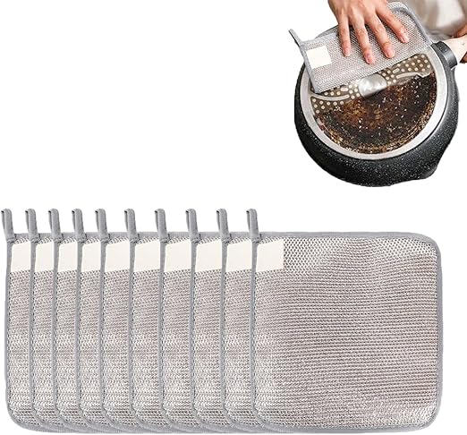 10pc Multipurpose Wire Dishwashing Rags - Non-Scratch Wire Dishcloth & Steel Dish Cloth for Wet/Dry Cleaning, Perfect for Kitchen Dishes, Sinks, and Metal Scrubbing