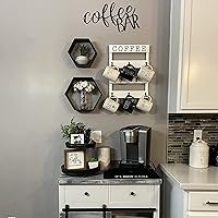 Vista 5 de Soporte para tazas de café de madera maciza montado en la pared, estante rústico para tazas con 8 ganchos, gran espacio para tazas grandes