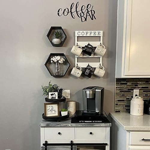 Miniatura 5 de Soporte para tazas de café de madera maciza montado en la pared, estante rústico para tazas con 8 ganchos, gran espacio para tazas grandes para