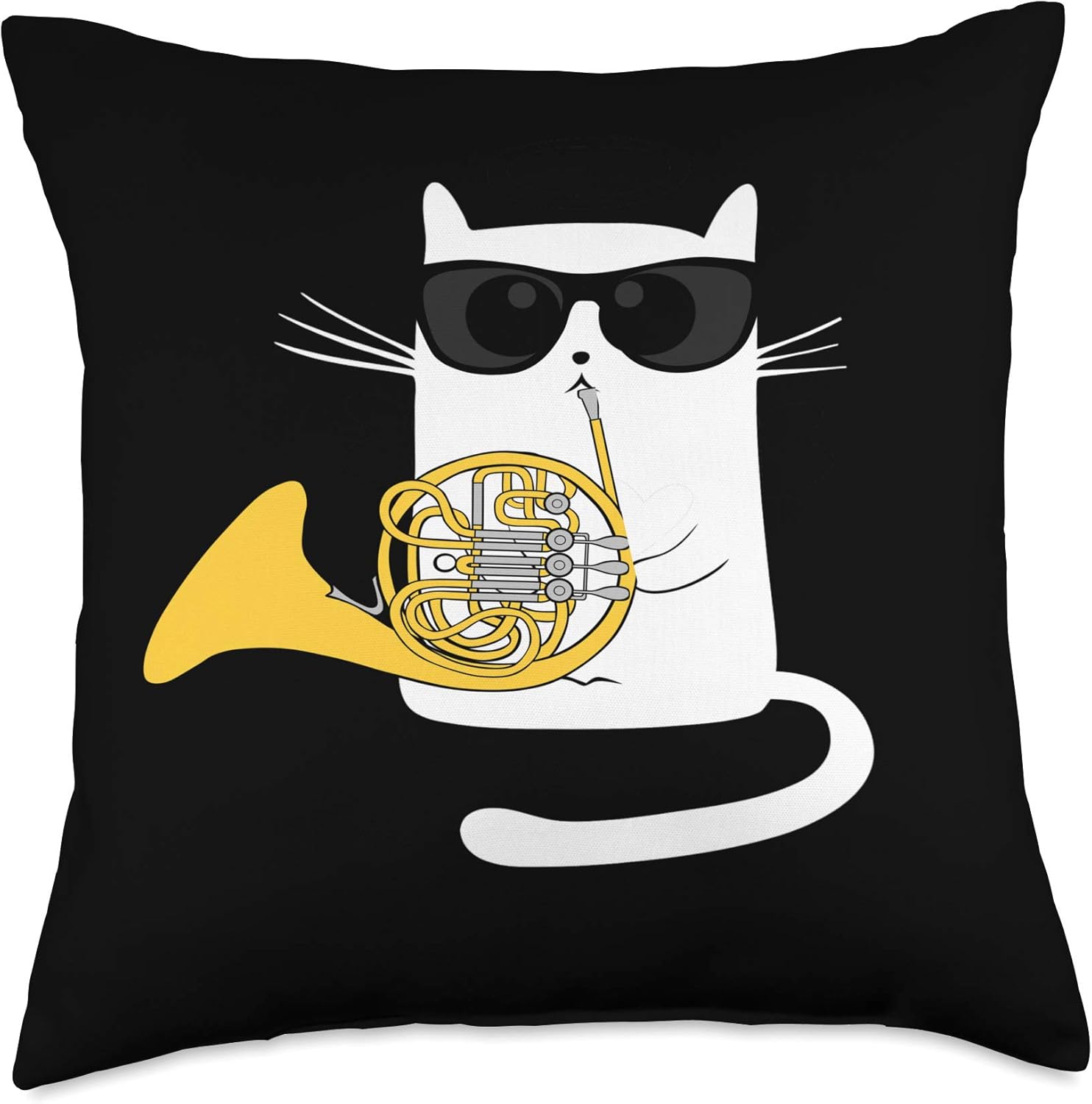 Jazz Cat Playing French Horn - Cool Smooth Throw Pillow