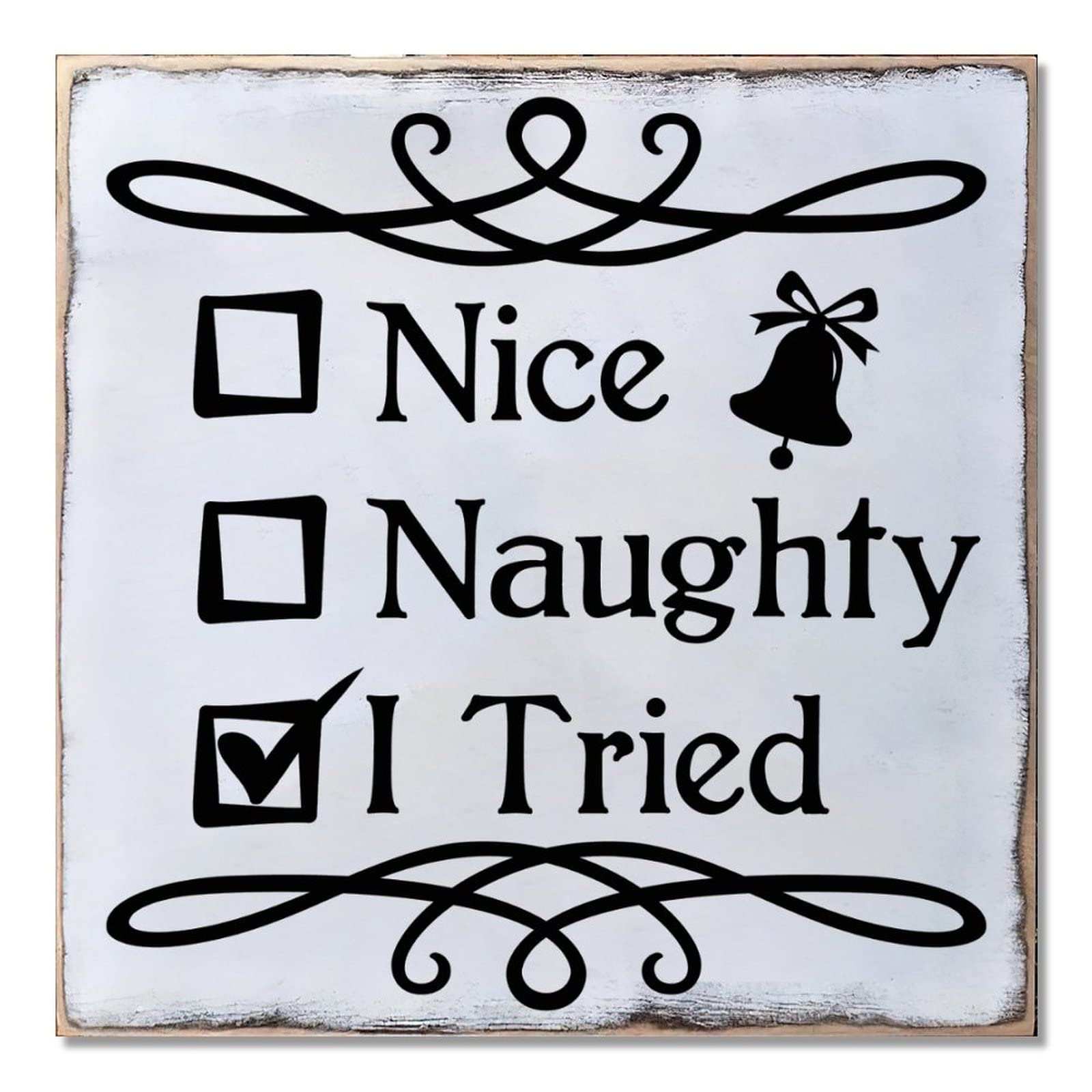 Panneau de bienvenue en bois double face Merry Christmas et message humoristique 40 cm