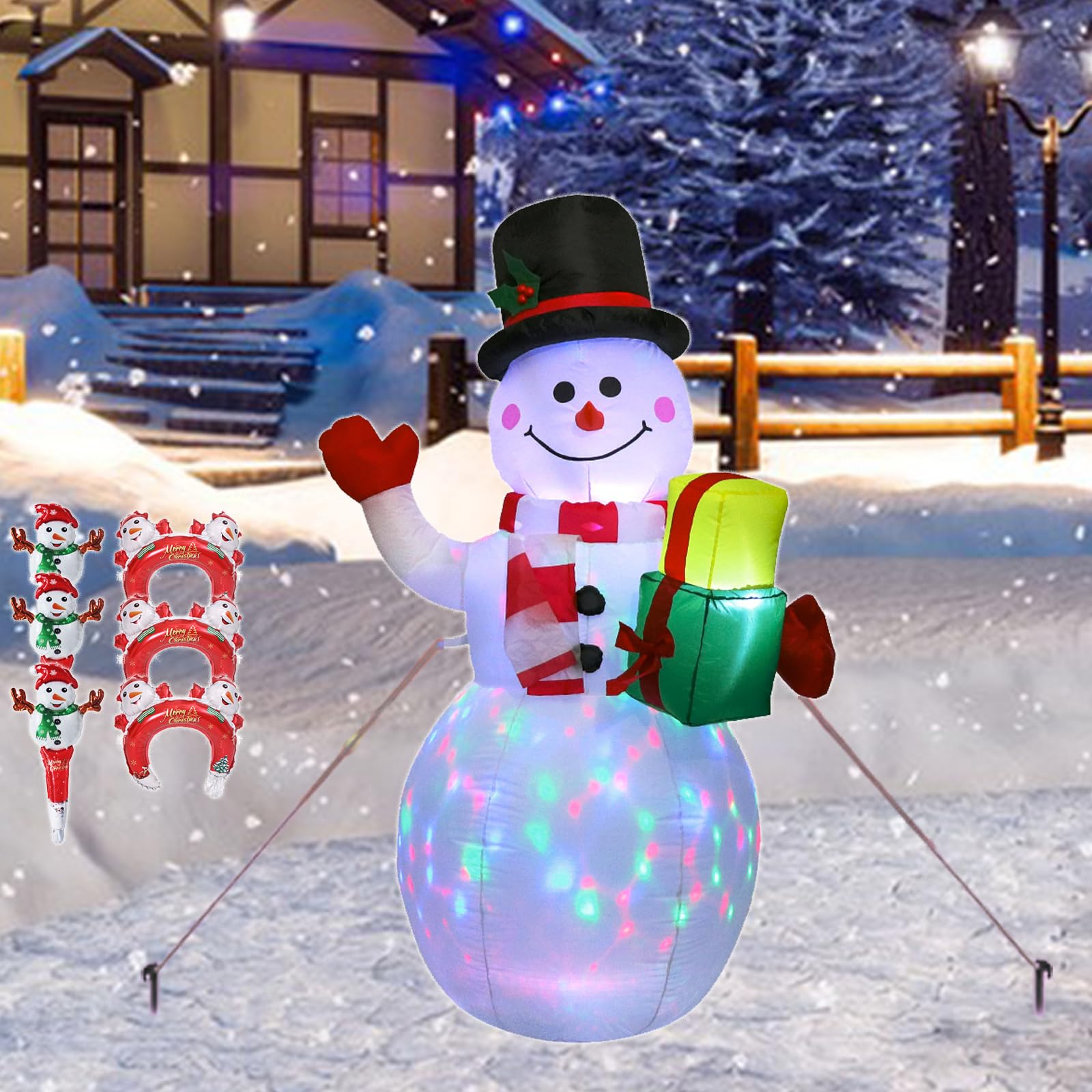 Christmas Decorations Outdoor Snowman with Headband, 5ft Blow Up Inflatable Snowman Christmas Decor with Upgrade Rotating LED Lights for Xmas Party Indoor Outdoor Yard Garden Lawn, Quick Air Inflated