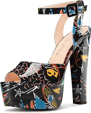 NobleOnly Platform Heels for Women Platform Sandals Chunky Heel Peep Open Toe Ankle Strap Sandals Wedding Party Prom Shoes 5.9 Inches Heels