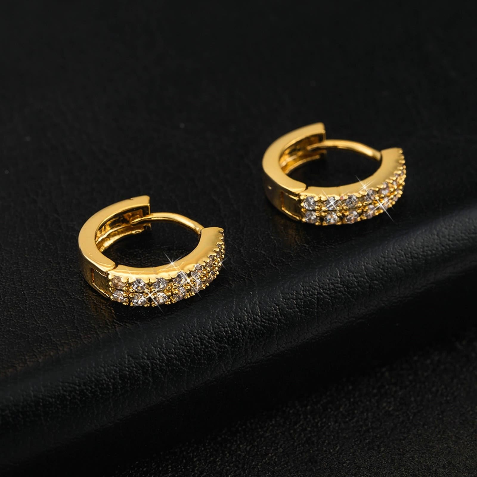 Pendientes de oro amarillo 375 de 9 quilates, moissanita, doble fila de piedras de aro, pendientes de aro de oro Au375 para mujer, pequeños joyas de oro auténtico