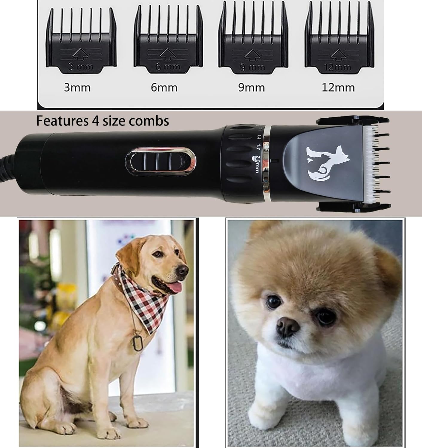 Professional Dog Clippers for Thick Coats - Heavy Duty Pet Grooming Clippers with Powerful Motor & Detachable Blades, Corded Hair Shears,Swiftly Trim Dogs, Cats, Sheep,Horses Dense Fur