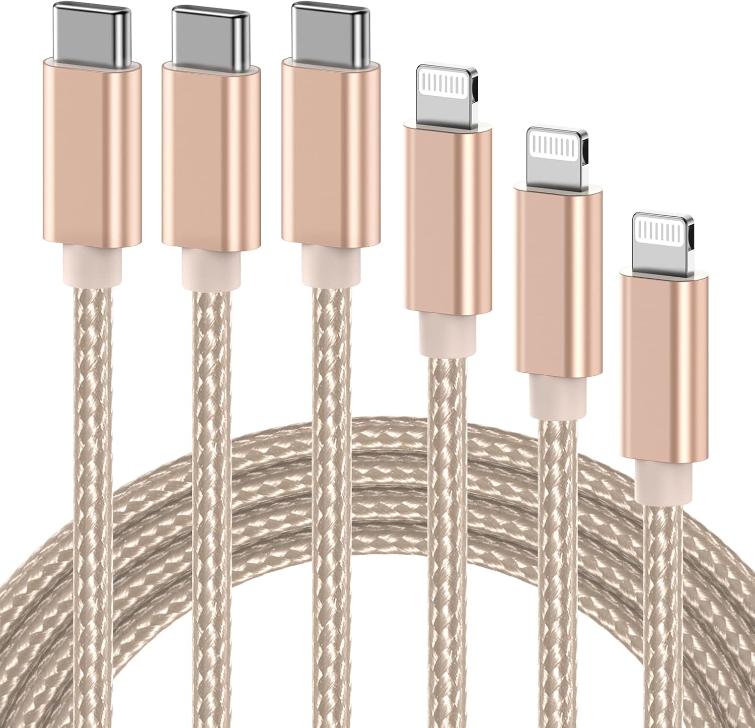 Novtech USB C to Lightning Cable 3/6/10FT [MFi Certified] 3 Pack 3A Super Fast iPhone Charger, Rapid Braided Type C Charging Cord for iPhone 14 13 12 11 Pro Max Plus Mini XR XS X 8 iPad Airpods, Gold