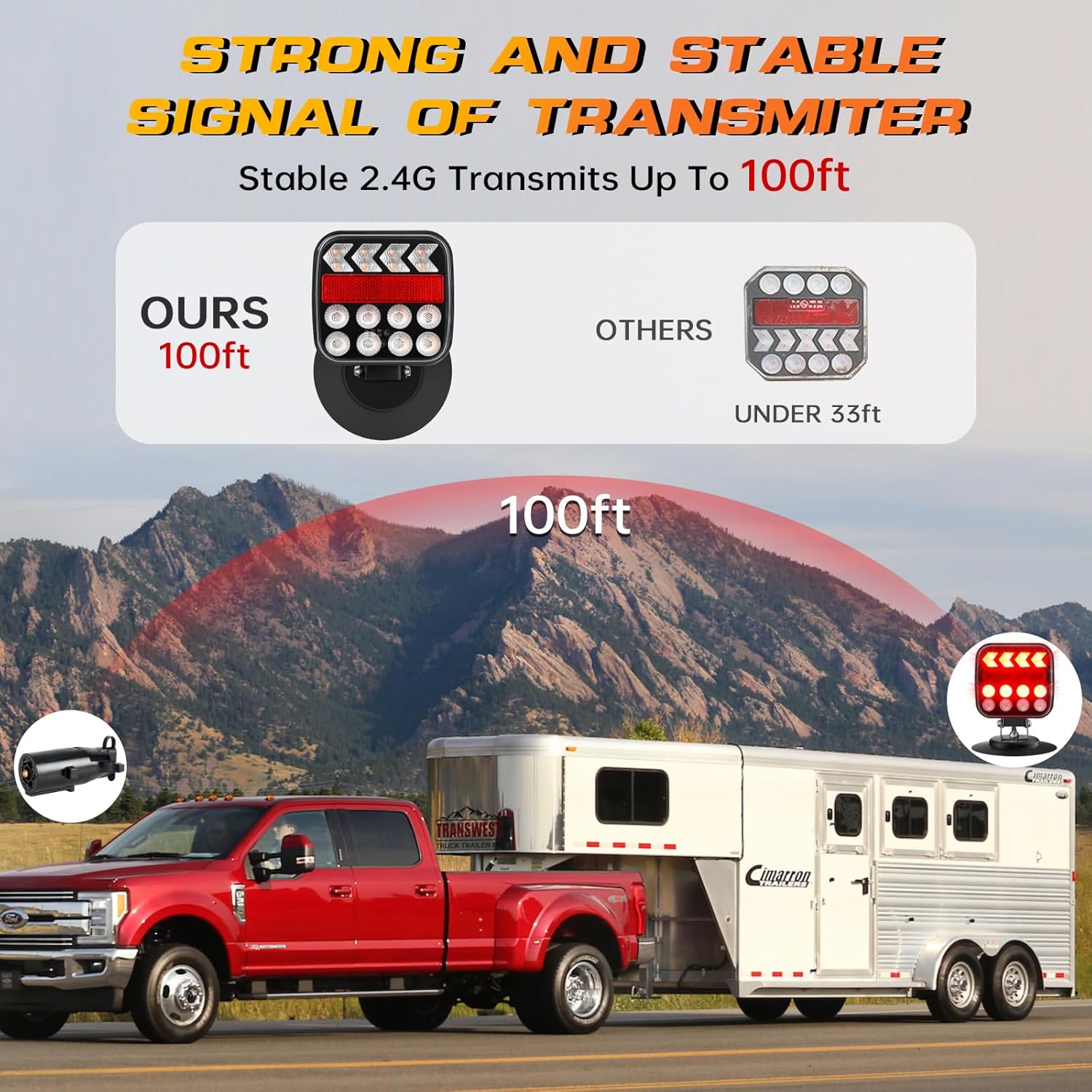 Wireless Trailer Lights, Adjustable Magnetic LED Trailer Lights with Reflectors, Rechargeable Tow Tail Light Kit for Trucks, Boats, RVs, Campers, IP67 Waterproof