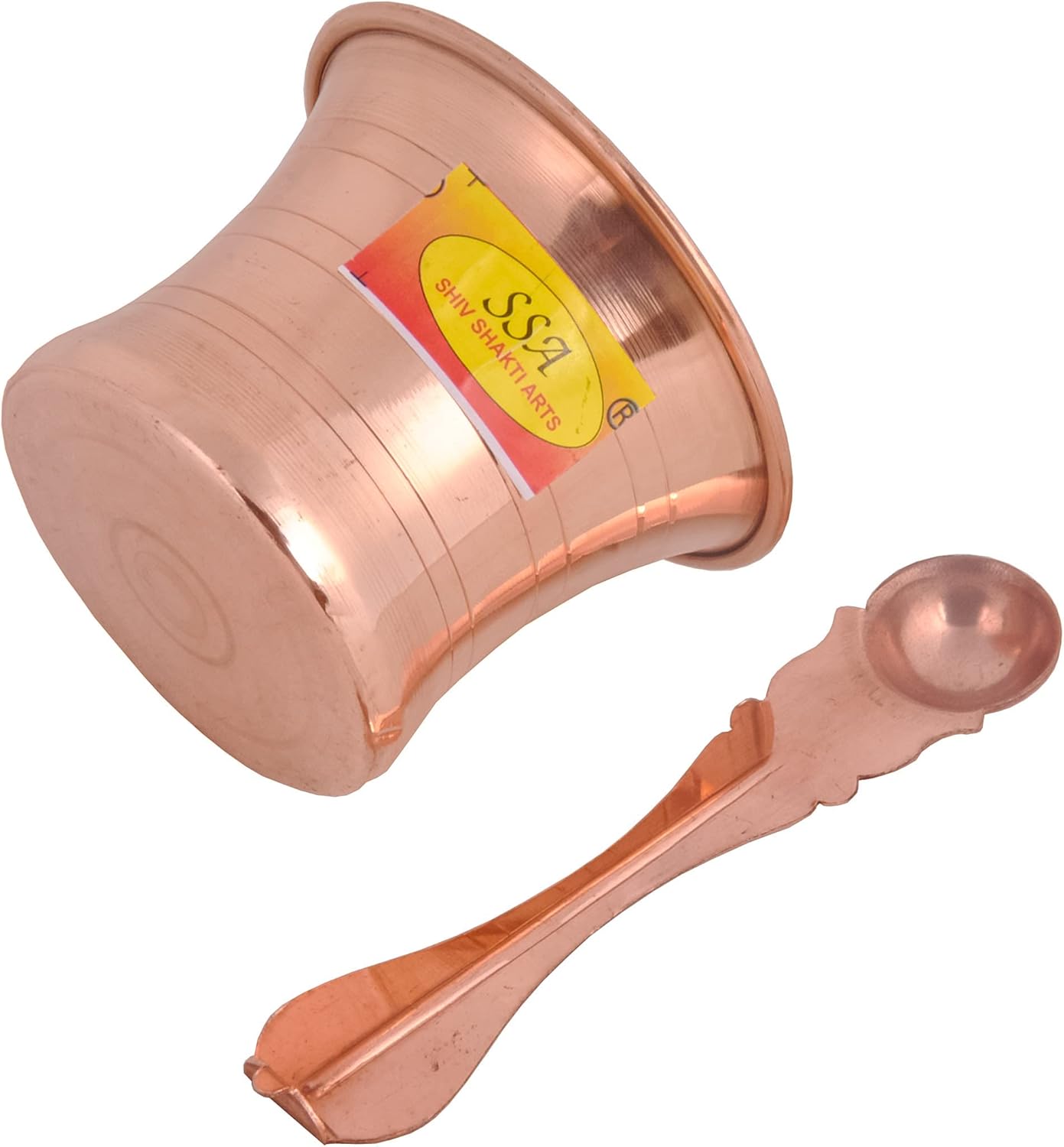 Shiv Shakti Arts® Pure Copper Puja Patra | Panch Patra | Jal Patra & Achmani Spoon Set for Poojan Purpose (Big) (Set of 1)