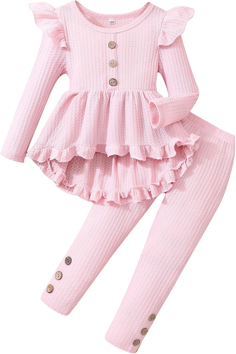 Kid Toddler Girl Clothes Solid Color Ruffle Sleeve Top Floral Pants 2PC Fall Winter Girls Outfits Clothing Set 2-6Y