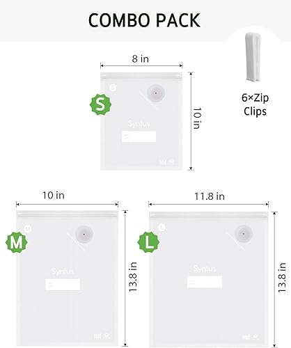 Miniatura 2 de Syntus Bolsas selladoras al vacío para alimentos, 60 unidades (S+M+L) de 8 x 10 pulgadas y 10 x 13.8 pulgadas y 11.8 x 13.8 pulgadas, bolsas de
