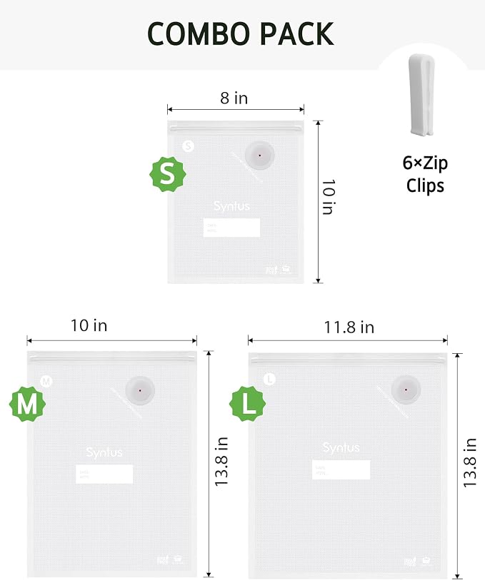 Bolsas al vacío para alimentos 60 pcs S+M+L Syntus miniatura 2
