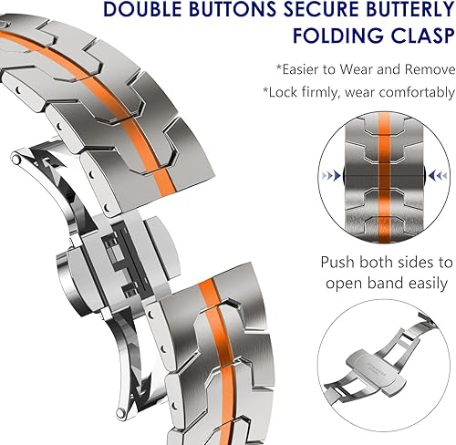 Miniatura 4 de WINGLE Correa de acero inoxidable para Apple Watch Band Ultra 321 Band 1.929 in Series 11 10 1.811 in 1.772 in 1.732 in 1.654 in SE 321 Series 9 8 7