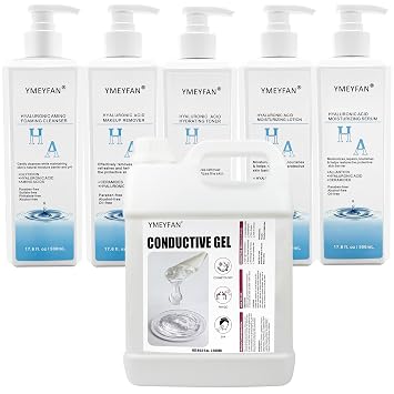 500ML Hyaluronic Acid Skincare Set 5 Bottle Makeup Remover, Cleanser, Toner, Serum, Lotion, 2.5L Large Hyaluronic Acid Conductive Gel for Microcurrent Device, Beauty Salon Spa Laser Hair Machine