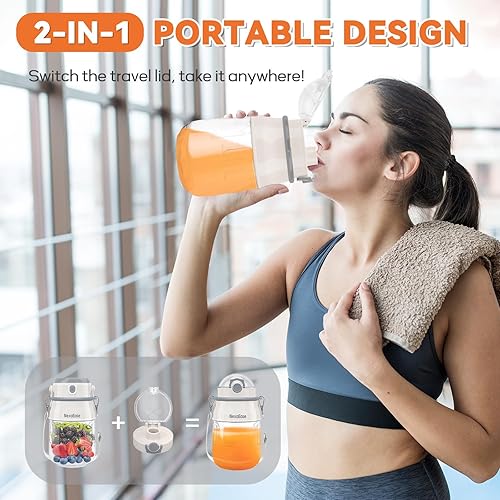 Miniatura 3 de Licuadora portátil exprimidor personal para batidos y licuados, botella mezcladora eléctrica de proteínas de 27 onzas con funda aislada, tapa de