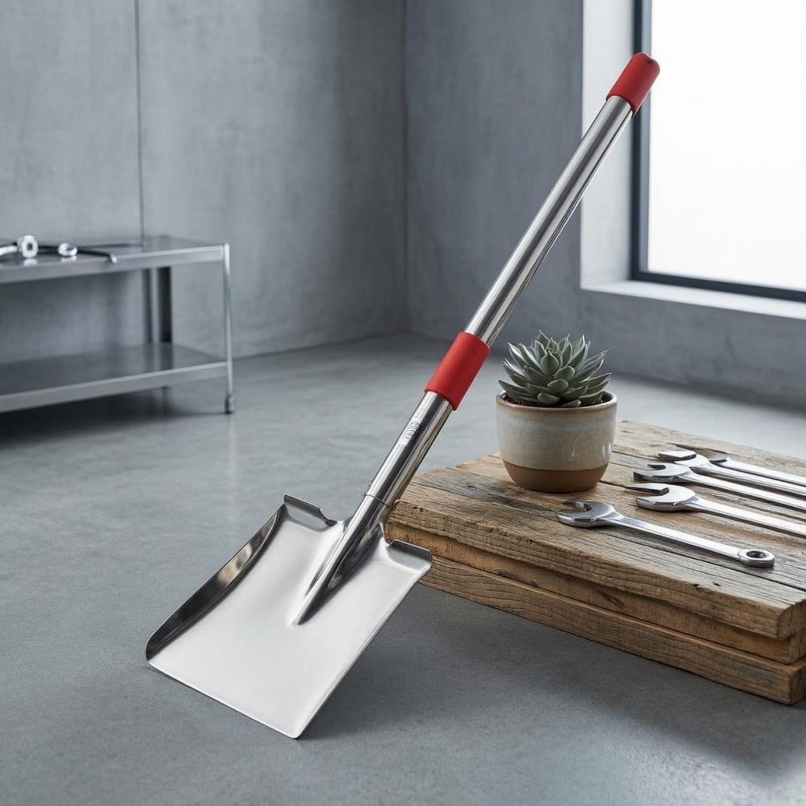 predolo Pala Acero Inoxidable Pieza Única Pala Telescópica Resistente Al Óxido Útiles Jardinería, Pala De Acero Inoxidable con Cabeza Cuadrada, Telescópica De 1.3 Metros