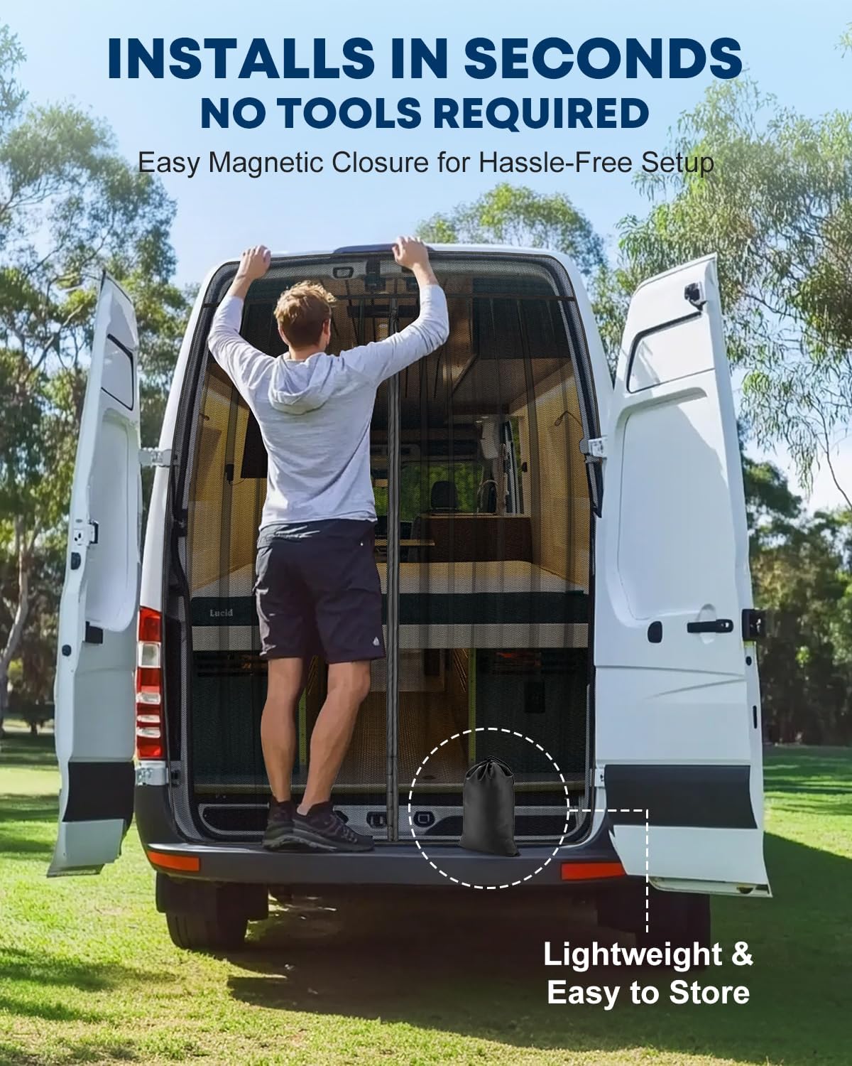 Kohree Van Bug Screen, Full Magnetic Strips Door Mesh Curtain, Universal Size for Side Door and Rear Door Flyscree Mosquito Net for Mercedes Sprinter Motorhome Camper (Side Door, 59" H x 43" W)