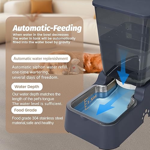 Miniatura 3 de Bebedero automático para mascotas de 5.4 L1.4 galones, dispensador automático de agua para perros, alimentador de agua de acero inoxidable por