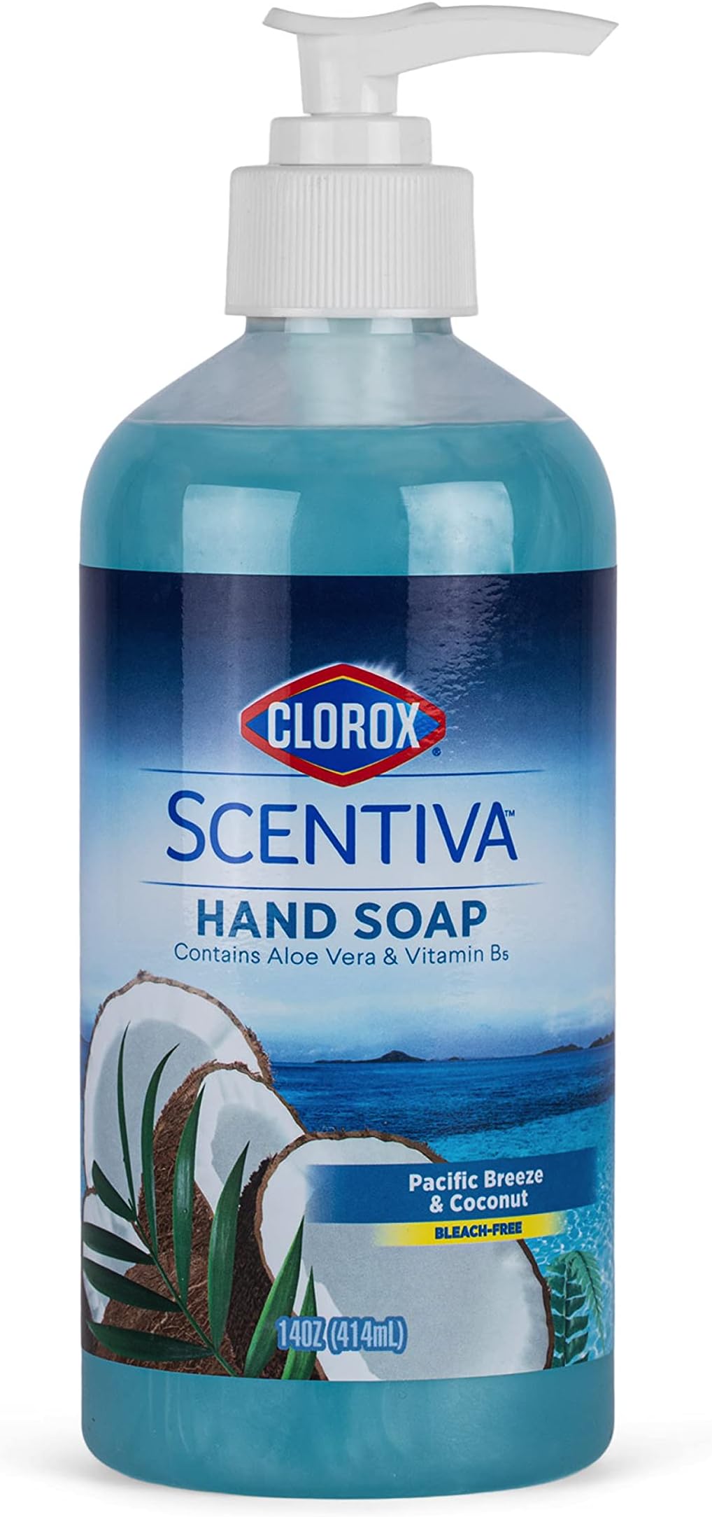 Clorox Scentiva Liquid Hand Soap, Pacific Breeze and Coconut Scent - Bleach-Free Scented Hand Wash with Aloe Vera and Provitamin B5 for Kitchen or Bathroom, 14 Fl Oz