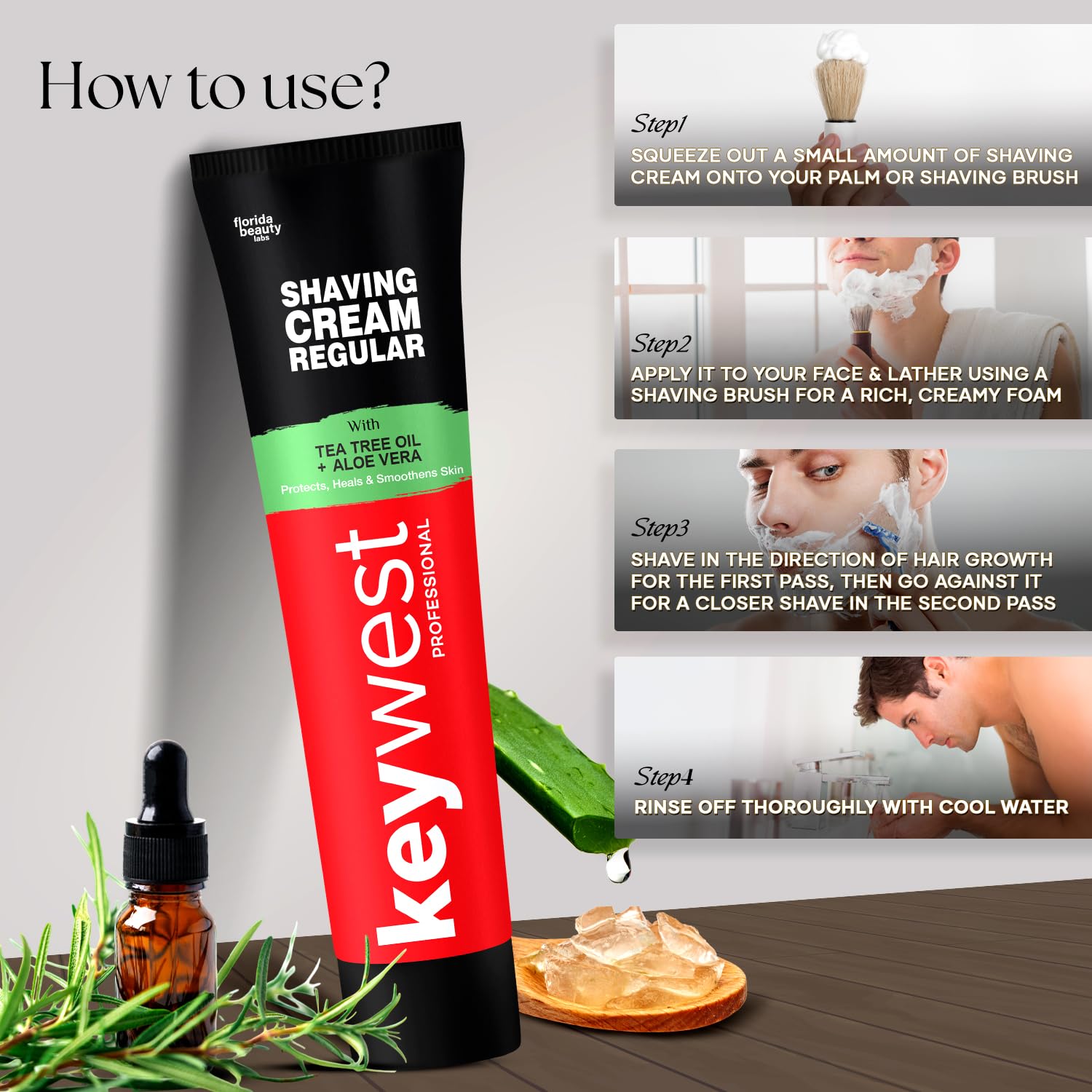 Keywest Regular Shaving Cream 125gm for Men All Skin Types | Enriched with Tea Tree Oil & Aloe Vera | Protects, Heals & Smoothens Skin | Prevents Razor Burns 3