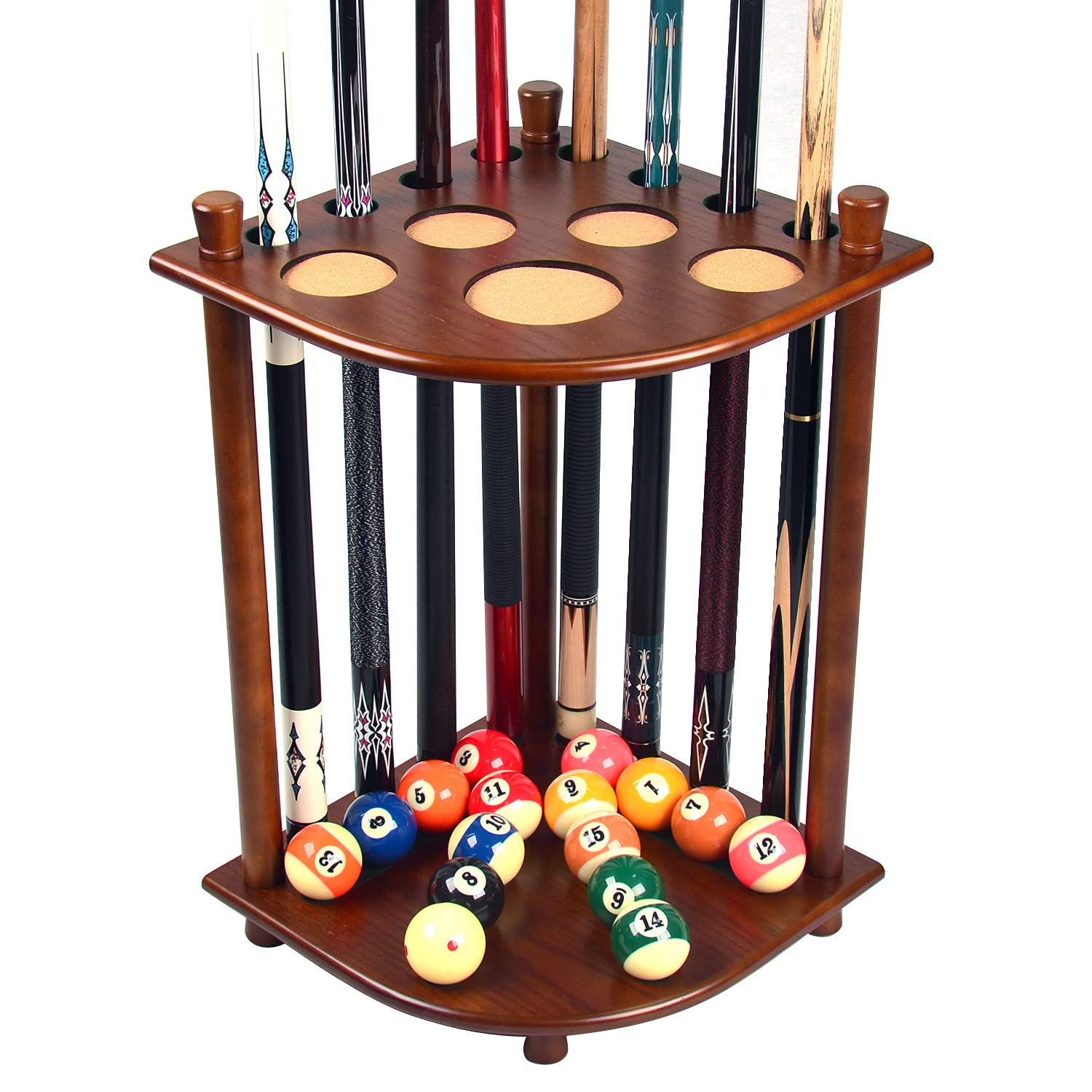 TORPSPORTS Solid wood Pool Cue Rack -Floor Stand Holds 8 Pool Billiard Stick Freestanding Billiard Cue Racks(Walnut)