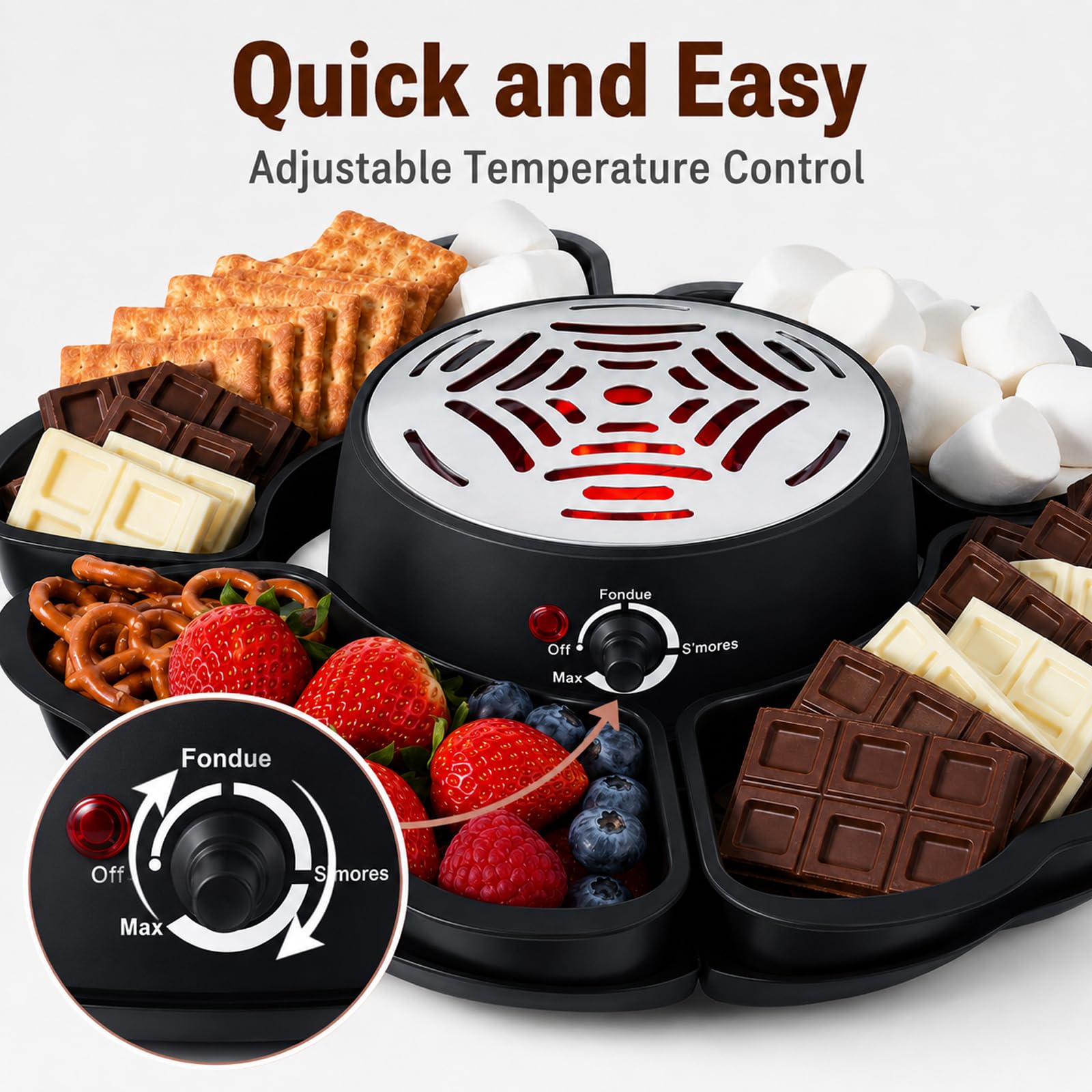 Set 2 en 1 de S'Mores y Fondue, Tostador sin Llama con 3 Niveles de Calor