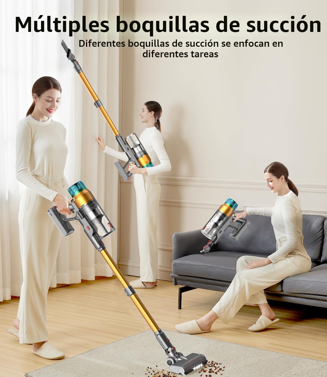 55KPa/600W Aspiradora sin Cable, aspiradora sin Cable Potente hasta 55 Mins, con Smart Screen y Cepillo Antienredos, Alfombra Pelo Mascota Suelo Sofá[Clase de eficiencia energética A+++] (a34)