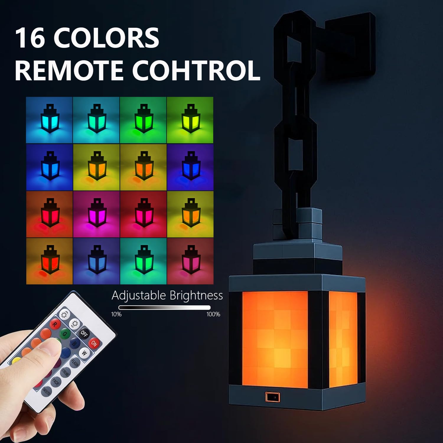 Pixel Wandlichter für Kinder, 16 Farben LED Stimmungslicht mit Fernbedienung & Dimmfunktion Retro Pixel Laterne USB-Akku Wandlampe für Kinderzimmer Schlafzimmer Gaming Geschenk