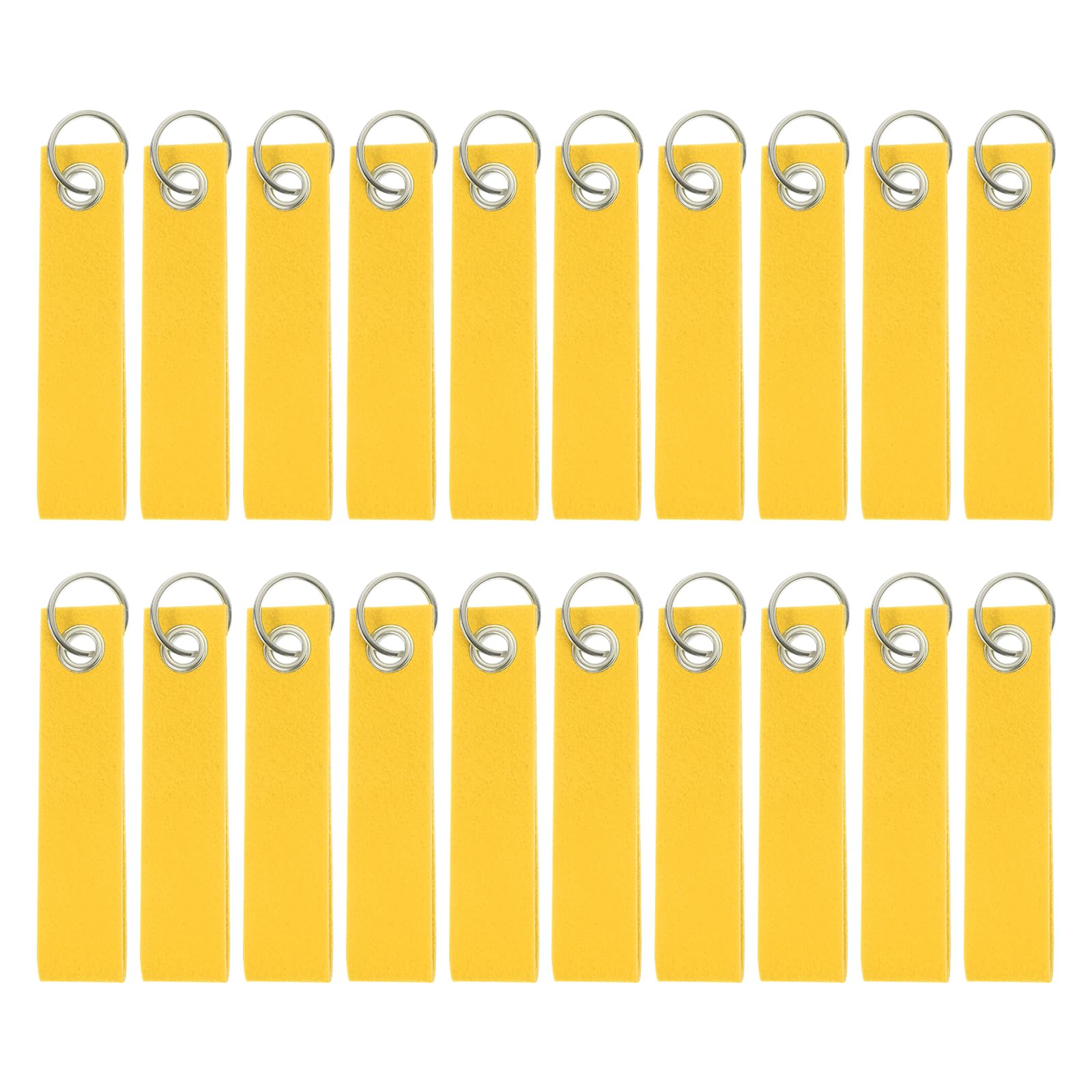 QUARKZMAN 20 Stück Filz Schlüsselanhänger mit Edelstahl Ring, Schlüsselanhänger Rohlinge Bunt Beschriftbare Filzanhänger für DIY-Dekoration Taschen (Gelb, 130 * 30 mm)