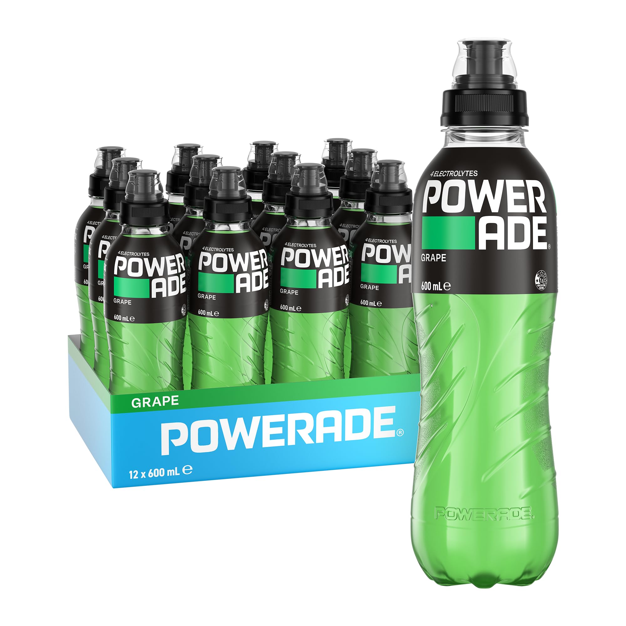 Powerade ION4 Grape Sports Drink Sipper Cap Multipack Bottles 12 x 600mL