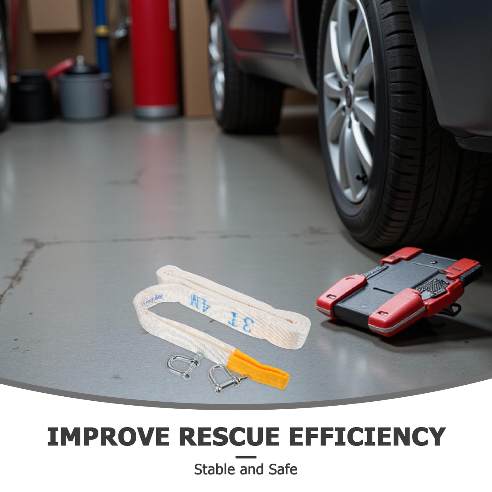 ABOOFAN Cinghia di Traino con Ganci per Auto 3 Tonnellate 4 Metri Fune di Trazione Resistente per Veicoli e Suv Attrezzatura di Traino Portatile per Emergenze Stradali e Soccorso