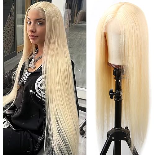 613 Blonde Lace Front Wig Human Hair 13x4 Lace Frontal Straight Wig Human Hair Pre Plucked with Baby Hair 210% Density Transparent Lace Frontal Straight Wigs for Woman with Natural Line(28Inch)