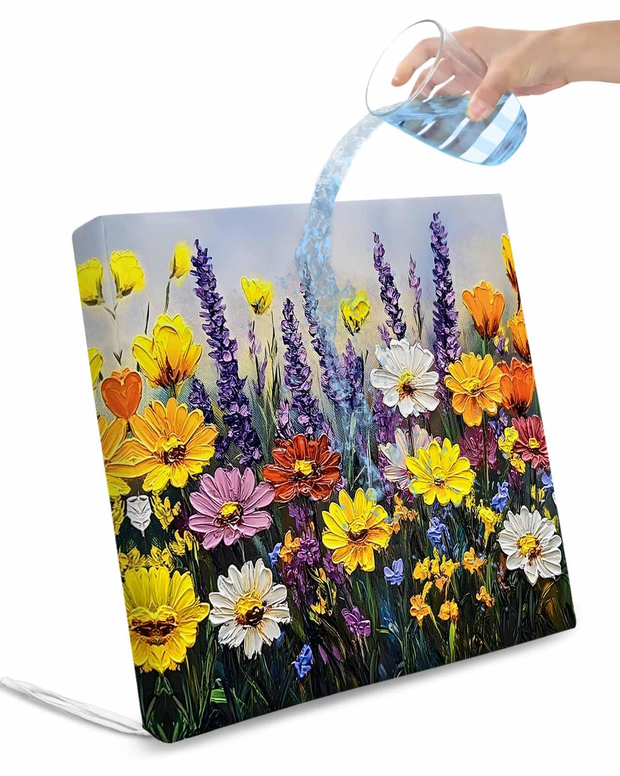 Hokiten Wildflowers Botanical Outdoor Cushion Chair Cover Set of 4 - Waterproof Couch Seat Covers, Oil Painting Pastoral Flowers Patio Furniture Protector Cushions Slipcovers for Sofa/RV, 22