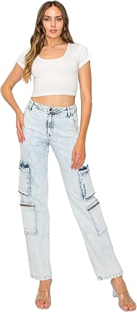 Aphrodite High Waisted Cargo Pants Womens High Rise Waist Multi Pockets Tapered Leg Fashion Casual Jeans