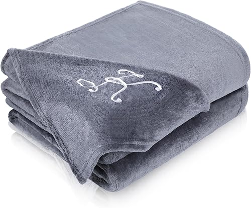 Mantas personalizadas de 60 x 80 pulgadas para adultos con letras bordadas, manta de forro polar con monograma, suave y acogedora manta
