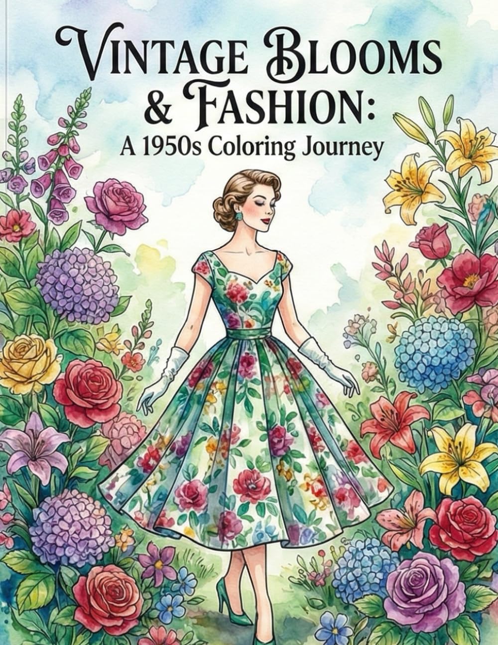 VINTAGE BLOOMS & FASHION:: A 1950s Coloring Journey