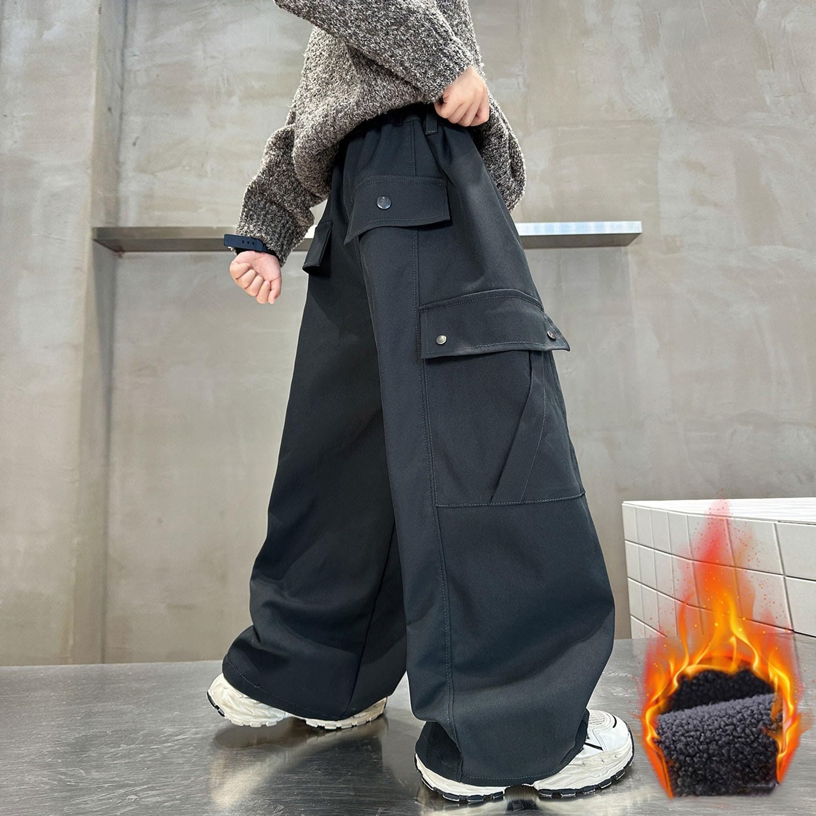 Hosen Für Jungen,Jungs Weites Bein Loose Fit Cargo Hose Jungen Reißverschluss Lässige Cargo Hosen Mit Taschen Teenager Jungen Reißverschluss Jagdbekleidung Outdoorhose