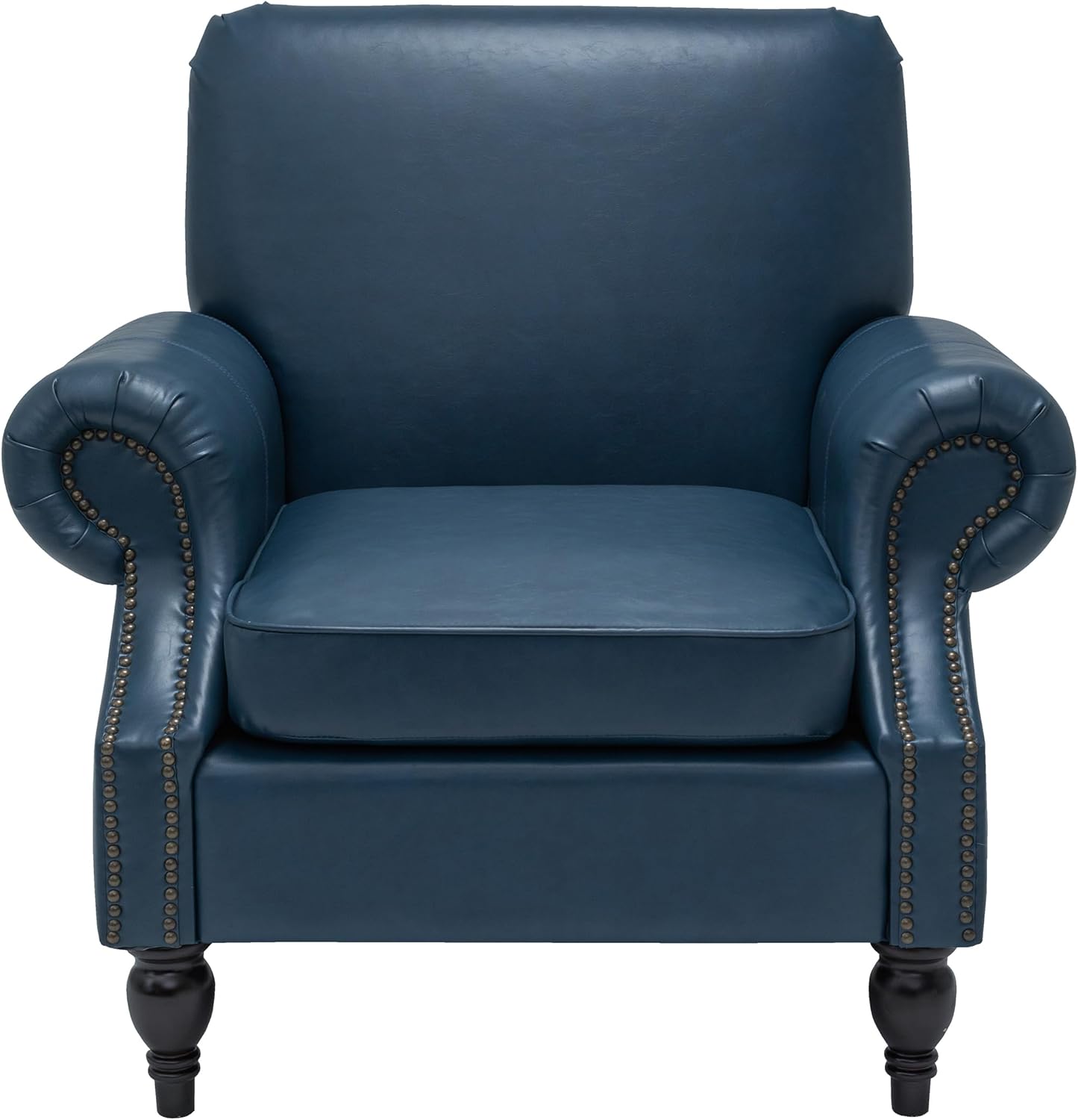Accent Chair,22.4" Seat Depth Armchair with Roll Arms,36.6W*34.3D*34.6H Living Room Chair,Wood Legs,Set of 1,Faux Leather in Navy