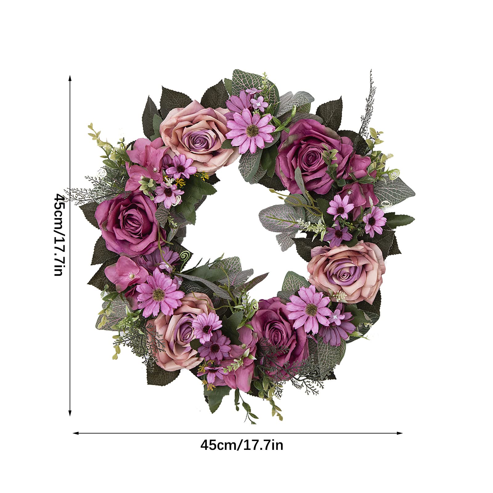 Ghirlanda Floreale Artificiale Con Rose E Margherite: Eucalipto Rosa, Diametro 45 Cm, Decorazione Porta/finestra - 3