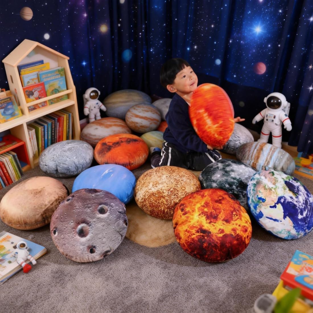 12 Piece Planet Round Pillow Covers for Living Room, Plush Planet Space Throw Pillow Covers for Kids,Outerspace Planet Pillows Covers for Kids Room