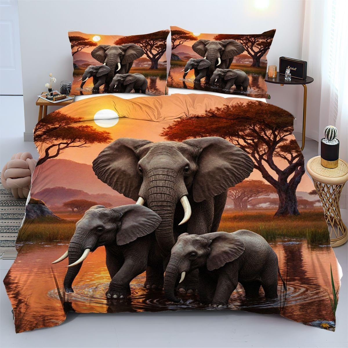 Housse de couette 240x260 éléphant gris, parures de lit raffinées
