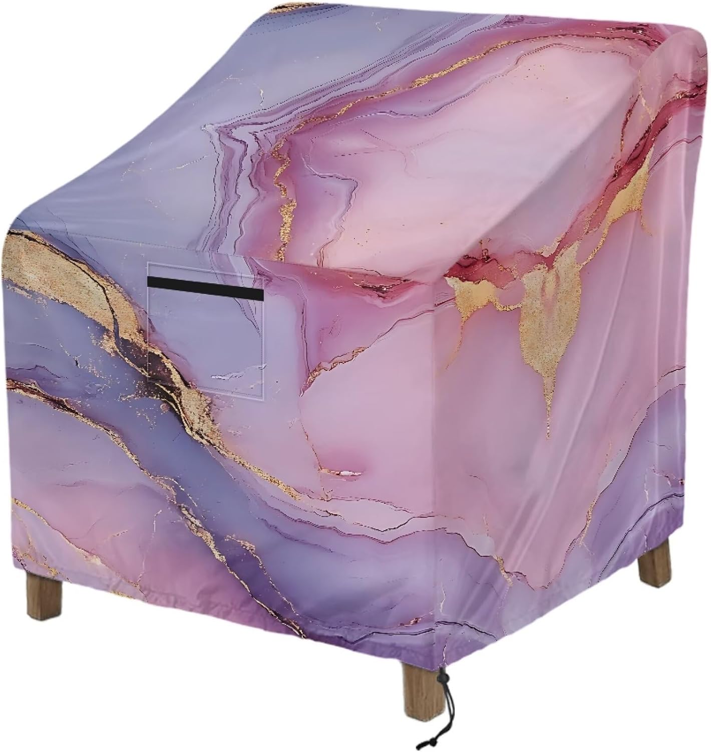 White Gold Marble Print Waterproof Patio Chair Cover Lounge Chair Cover - Heavy Duty All-Weather Protection for Outdoor Lounge Chairs, 33"x35"x36"