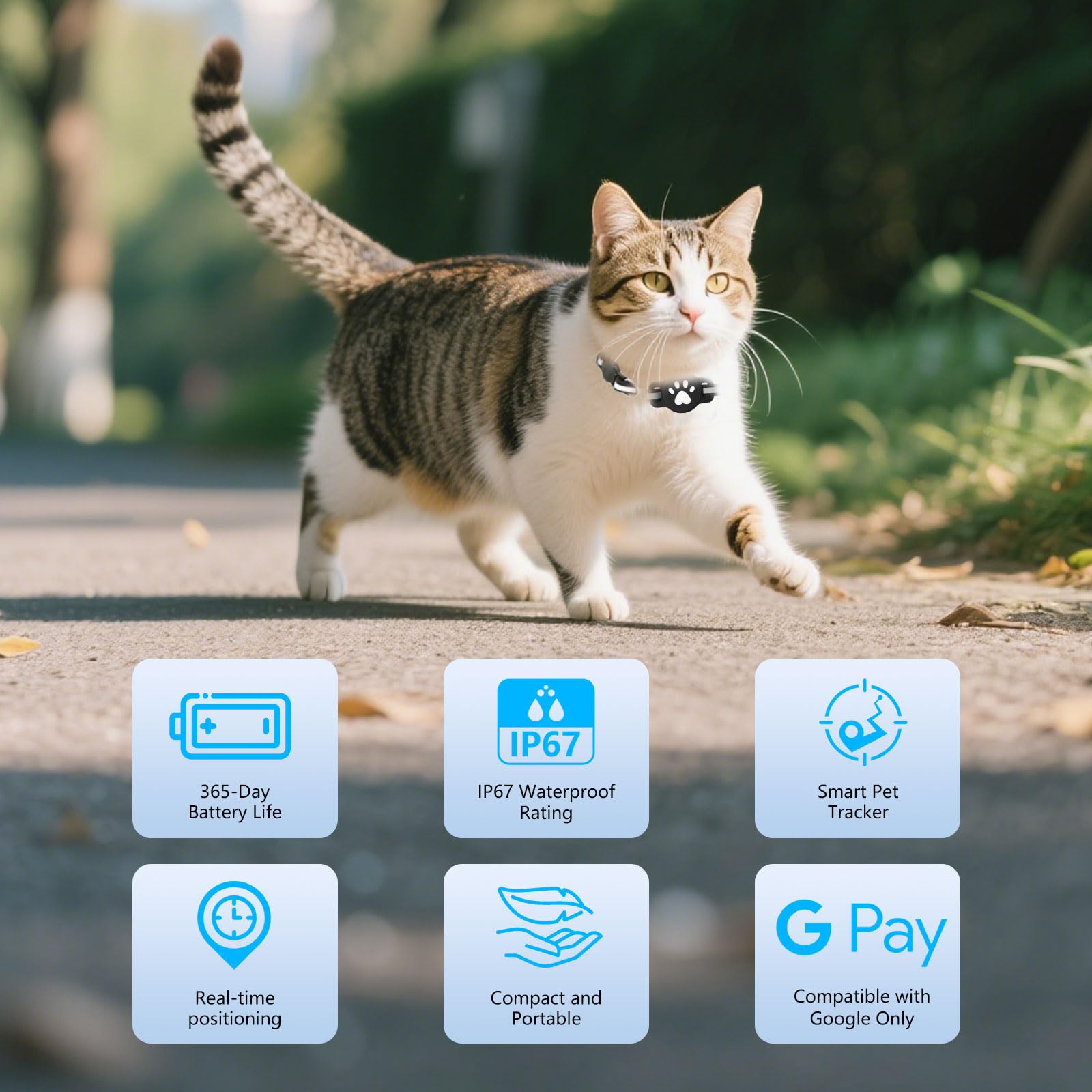 Localizzatore GPS per gatti, mini tracker senza ABO per gatti (solo Android), con collari catarifrangenti, impermeabile IP68, compatibile con Google Find My Device