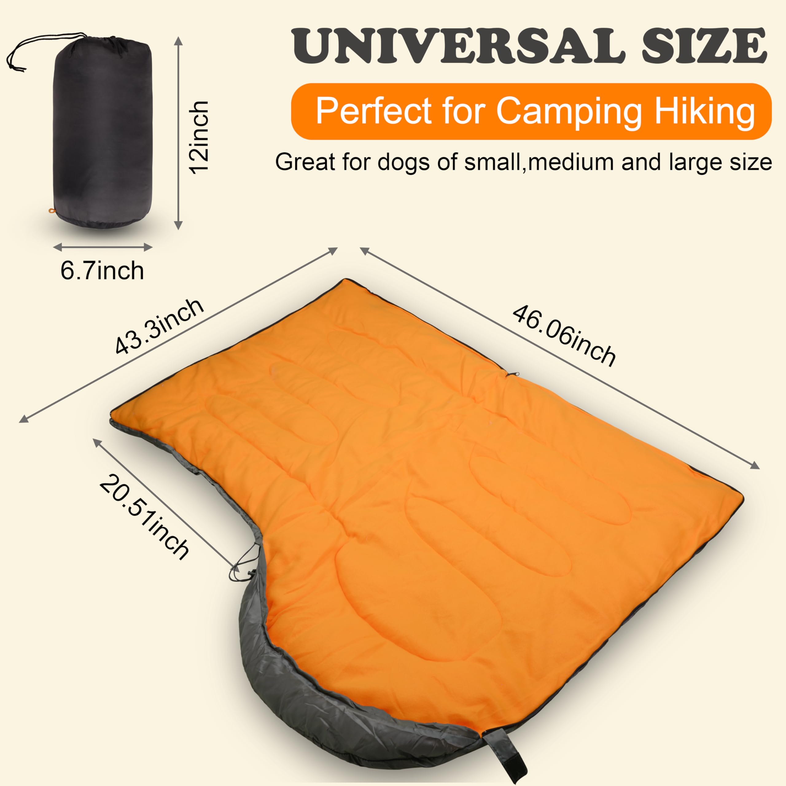 SILANON Hundeschlafsack, wasserdicht, warm, verstaubar, für Reisen, Camping, Wandern, Rucksackreisen (Orange)