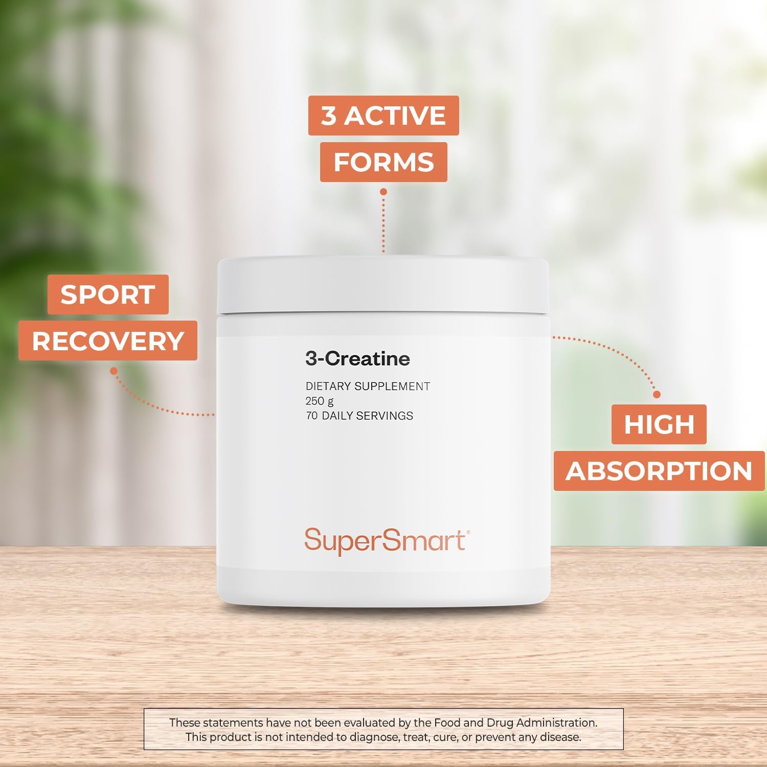 Supersmart - 3-Creatine - with Creatine Monohydrate - Physical Performance & Muscle Stimulator - Increase Faster Post-Exercise Recovery | Non-GMO & Gluten Free - 250 g